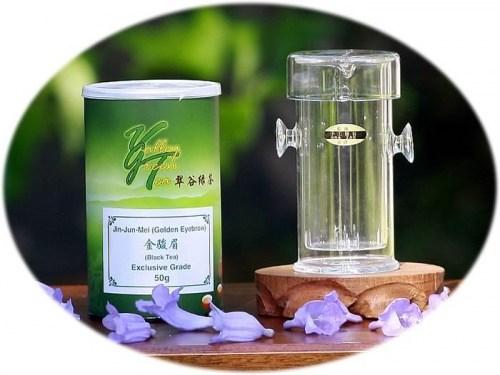 tea gift glass tea infuser and Jin Jun Mei black tea